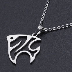 Stainless Steel Color Non-Tarnish 201 Stainless Steel Pendants Necklaces, with Cable Chains and Lobster Claw Clasps, Fish, Stainless Steel Color, 17.71 inch(45cm), 1.5mm