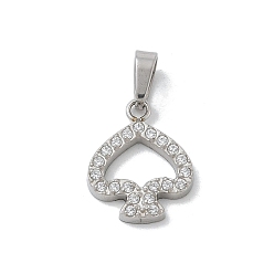 Нержавеющая Сталь Цвет 304 микро нержавеющей стали прокладывать Цирконом подвески, сердце прелести, цвет нержавеющей стали, 12.5x10x2 мм, отверстие : 4x2.5 мм