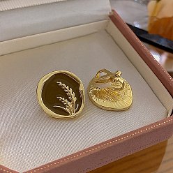 Золотой Клипсы из эмали и сплава, овальная с цветочным узором, золотые, 19.5x17.5 мм