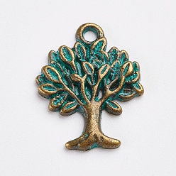 Античный Бронзовый Зеленый Сплавочные подвески тибетского стиля, древо жизни, античная бронза и зеленая патина, 22x17x2 мм, отверстие : 2 мм
