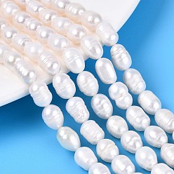 Кремово-белый Нити из натурального культивированного пресноводного жемчуга, рис, кремово-белые, 8~11x6~7 мм, отверстие : 0.4~0.5 мм, около 36~37 шт / нитка, 13.39~13.58'' (34~34.5 см)