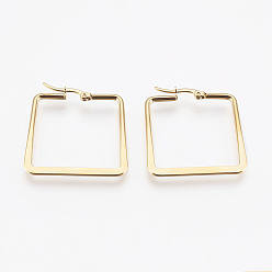 Золотой 201 угловые серьги-кольца из нержавеющей стали., с 304 штифта из нержавеющей стали, гипоаллергенные серьги, квадратный, золотые, 35x32x2 мм, 12 датчик, штифты : 0.7x1 мм