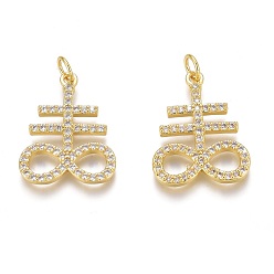 Golden Messing micro pave klare zirkonia anhänger, langlebig überzogen, mit Ringe springen, Kreuz mit Unendlichkeitszeichen, golden, 21x17x2 mm, Bohrung: 3 mm, Sprungring: 5x1 mm
