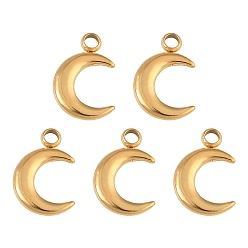 Настоящее золото 18K 5 шт. 304 подвески-луны из нержавеющей стали, ионное покрытие (ip), реальный 18 k позолоченный, 13x8.5x2 мм, отверстие : 1.6 мм