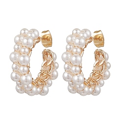 Золотой Серьги-гвоздики из ракушечного жемчуга для женщин, с фурнитурой латунной для серег, c-образный, золотые, 8x25 мм