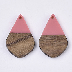 Ярко-Розовый Подвески из смолы и дерева, слеза, ярко-розовый, 28x18x3 мм, отверстие : 2 мм