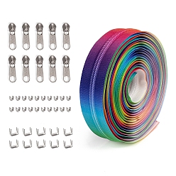 Платина Градиентные нейлоновые закрытые молнии, с застежкой-молнией на голове и упоре для рта, для сумок-кошельков, платина, 450x3.2 см