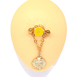 Сердце 316l хирургические соски-штанги из нержавеющей стали с кубическим цирконием, цепочка кисточка кольца для сосков, золотые, сердце, 14 мм, штифты : 1.6 мм