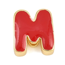 Letter M Laiton perles d'émail, sans cadmium et sans plomb, crémaillère plaquage, plaqué longue durée, réel 18 k plaqué or, lettre m, 14x13x6mm, Trou: 3x11mm