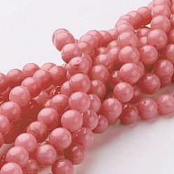 Orange Red Natural Mashan Jade Round Beads Strands, Dyed, Orange Red, 10mm, Hole: 1mm, about 41pcs/strand, 15.7 inch
