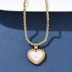 Настоящее золото 18K 304 ожерелья из нержавеющей стали с подвеской в виде ракушки в форме сердца и веревкой для женщин, белые, реальный 18 k позолоченный, 17.32 дюйм (44 см)