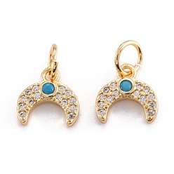 Настоящее золото 18K Латунь микропейв прозрачные кубические циркониевые бусины кулон долговечное покрытие, луна, реальный 18 k позолоченный, 8.5x8x2 мм, отверстие : 3.6 мм