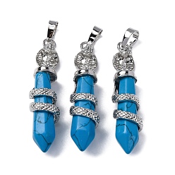 Синтетическая Бирюза Синтетические бирюзовые подвески, латунь прелести, без свинца и без кадмия, 46~47x11~12x11 мм, отверстие : 8x5 мм