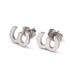 Letter W Tarnish Resistant 304 Stainless Steel Greek Alphabet Stud Earrings, Manual Polishing, Letter.W, 7~11x2~10x1.5mm, Pin: 0.8mm