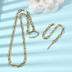 Настоящее золото 18K 304 Набор ювелирных украшений из нержавеющей стали: браслет и колье с цепочкой в форме капли., с карабин-лобстерами , ионное покрытие (ip), реальный 18 k позолоченный, 570 мм