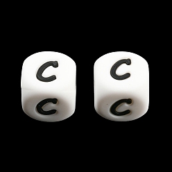 Letter C 20Pcs White Cube Letter Silicone Beads 12x12x12mm Square Dice Alphabet Beads with 2mm Hole Spacer Loose Letter Beads for Bracelet Necklace Jewelry Making, Letter.C, 12mm, Hole: 2mm