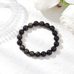 Золотой Обсидиан Браслеты из натурального золотистого обсидиана с круглыми бусинами для мужчин и женщин, внутренний диаметр: 2-1/4 дюйм (5.8 см)