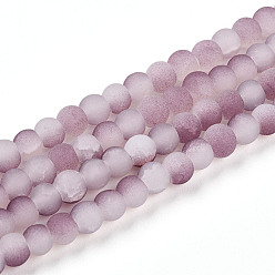 Серо-розавый Стеклянные бусины кракле, круглые, два тона, матовые, увядшая роза, 4~4.5x3~4 мм, отверстие : 0.9 мм, около 215~221 шт / нитка, 30.31~31.50 дюйм (77~80 см)