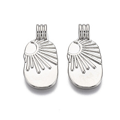 Платинированный Латунные подвески, овальные с солнцем, без никеля , Реальная платина, 21.5x10.5x4.5 мм, отверстие : 2 мм