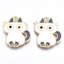 Blanc Pendentifs en émail en alliage écologique, sans cadmium et sans plomb et sans nickel, cat, or et de lumière, blanc, 25x20x1.5mm, Trou: 1.8mm