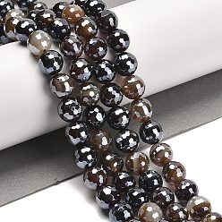 Седло Коричневый Гальванические нити круглых бусин из натурального агата, окрашенная и подогревом, граненый (128 граней), седло коричневый, 10 мм, отверстие : 1.4 мм, около 38 шт / нитка, 14.96 дюйм (38 см)