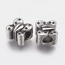 Античное Серебро Ионное покрытие (ip) 304 европейские бусины из нержавеющей стали настройки со стразами, бабочка, античное серебро, 11x11x8.5 мм, отверстие : 5 мм, пригодный для стразов 1 мм
