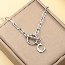 Letter C Ожерелья из нержавеющей стали с цепочкой-скрепкой и застежками ot, цвет нержавеющей стали, буква С, 18.11 дюйм (46 см)