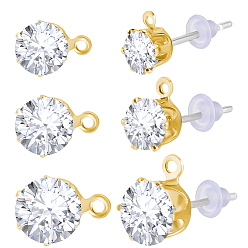 Золотой 30 шт. фурнитура для сережек-гвоздиков из прозрачного кубического циркония, с 925 штифтами из стерлингового серебра и 30пластиковыми ушными гайками, золотые, 5.5~7.5x4.5~6 мм, штифты : 0.7 мм, отверстие : 0.8~1.2 мм