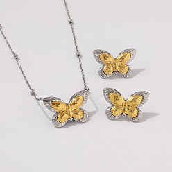 Couleur Dorée & Acier Inoxydable 304 Ensembles de boucles d'oreilles et de colliers pendentifs en acier inoxydable, papillon, or et acier inoxydable Couleur, 440mm