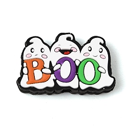 Ghost Halloween Silicone Beads, Focal Beads, Boo Ghost, 19x30.5x7.5mm, Hole: 3mm