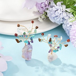 Аметист Натуральные смешанные драгоценные камни щепки дерево жизни витрина украшения, основа из натурального аметиста с медной проволокой, фен-шуй энергетический камень подарок для домашнего офиса украшение рабочего стола, 18.5~20.5x10.5~16.5x55~65 мм