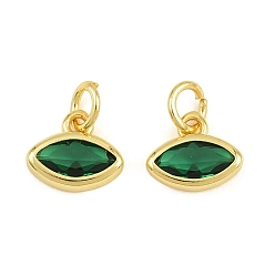 Green Brass Pave Cubic Zirconia Charms, Horse Eye Charms, Single Stone Charms, Long-Lasting Plated, Rack Plating, Cadmium Free & Lead Free, Golden, Green, 8x9.5x2.5mm, Hole: 3.5mm