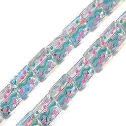 Темно-бирюзовый Бугорчатые прозрачные стеклянные бусины, бусины ручной работы, с эмалью, треугольной призмы, темные бирюзовый, 12x9.5~10x9~9.5 мм, отверстие : 1 мм, около 30 шт / нитка, 14.21'' (36.1 см)