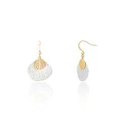 Platino & Oro Pendientes colgantes de latón bicolor, hoja, platino y oro, 41 mm