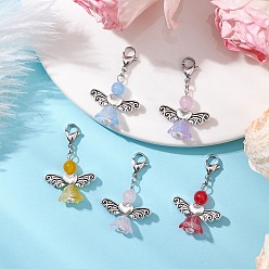 (52) Непрозрачная лаванда Подвеска из натурального и окрашенного малайзийского нефрита «ангел», Застежки-когти из сплава омара, подвески для украшений сумок, разноцветные, 36 мм, подвески: 23x23.5x10 мм