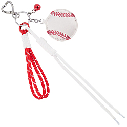 Baseball 1Брелоки из кожи в спортивной тематике для ПК, с цепочками из полиэстерного шнура для телефона, 1 подвеска из нейлоновой веревки, 1Железный колокольчик-подвеска, 1 Застежки-крючки в форме сердца из сплава, бейсбол, 1 мм