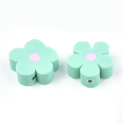 Aquamarine Handmade Polymer Clay Beads, Flower, Aquamarine, 14~15x16~16.5x5~5.5mm, Hole: 0.8~1mm