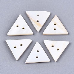 Seashell Color 2-Hole Freshwater Shell Buttons, Triangle, Seashell Color, 17~18x19~20x2mm, Hole: 1.6mm
