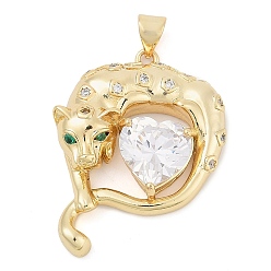 Настоящее золото 18K Латунные микро проложить кубического циркония подвески, без кадмия и без свинца, леопардовые прелести, реальный 18 k позолоченный, 32x24x7 мм, отверстие : 4 мм