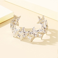 Нержавеющая Сталь Цвет Кованые 304 браслеты-манжеты из нержавеющей стали, морская звезда, с пластиковой жемчужины, цвет нержавеющей стали, 1-1/8 дюйм (2.7 см), внутренний диаметр: 2-1/4 дюйм (5.7 см)