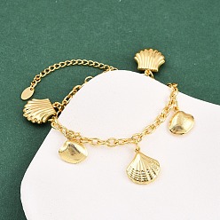 Shell Shape Лето 304 браслеты из нержавеющей стали с подвесками в виде морских животных, золотые, формы раковины, 7-1/2 дюйм (19.1 см), эксдендер: 60мм