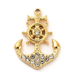 Настоящее золото 18K 304 из нержавеющей стали Кристалл Rhinestone подвески, руль, реальный 18 k позолоченный, 20.5x15.5x2.5 мм, отверстие : 1.5 мм