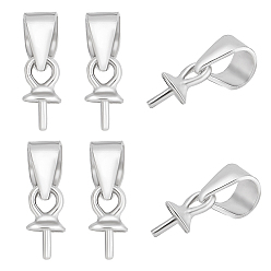 Platinum 6Pcs Anti-Tarnish Rhodium Plated 925 Sterling Silver Snap on Bails, Platinum, 7x4mm, Hole: 5x2.8mm, Pin: 0.5mm