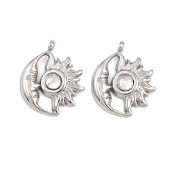 Кристалл 304 из нержавеющей стали горный хрусталь подвески, подвески-камни со звездами и луной, апреля, цвет нержавеющей стали, кристалл, 19.5x16x3.5 мм, отверстие : 1.6 мм