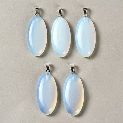 Opalite Opalite Pendants, with 304 Stainless Steel Snap on Bails, Oval Charm, 44x20x8mm, Hole: 7x4mm