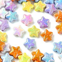 (52) Непрозрачная лаванда Непрозрачные акриловые бусины с УФ-покрытием, радужный, звезды с улыбающимся лицом, разноцветные, 21.5x23x8 мм, отверстие : 2.5 мм