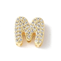 Letter M Латунные микро-паве прозрачные кубические цирконии начальные многорядные звенья, реальный 18 k позолоченный, без свинца и без кадмия, долговечный, стойки покрытие, Буква М, 10x5~9.5x4.5~5 мм, отверстие : 1.5~3.2x2~8 мм