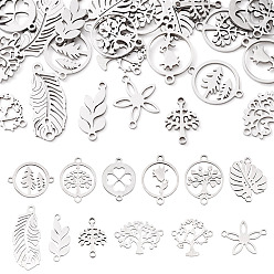 Нержавеющая Сталь Цвет 24 шт. 12 соединители звеньев из нержавеющей стали, лазерная резка, лист и дерево и кольцо и плоский круглый и цветок, цвет нержавеющей стали, 14~26x8.5~20x1~1.5 мм, отверстие : 1~1.5 мм, 2 шт / стиль