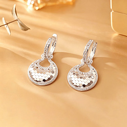Silver Brass Micro Pave Cubic Zirconia Hoop Dangle Earrings, Round, Silver, 27x15mm