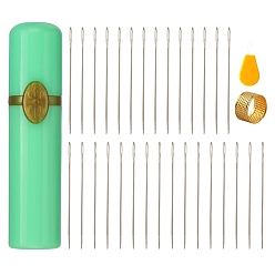 Средний Весенно-Зеленый Швейные иглы из углеродистой стали, большие иглы для глаз, для шитья, вышивка поделки, включая коробку для игл, наперсток, нитевдеватель, средний весенний зеленый, 110x170x10 мм